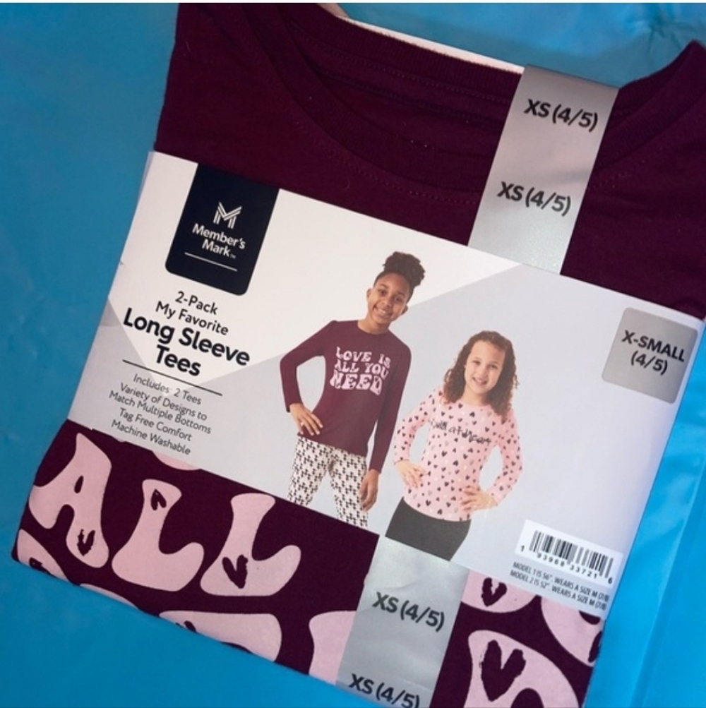 Member's Mark 2-Pack My Favorite Long Sleeve Tees - XS 4/5
